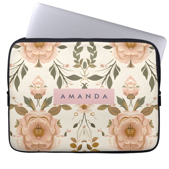 Personlig Vintage Rosafärgad Blomma Laptop Fodral (Framsidan)