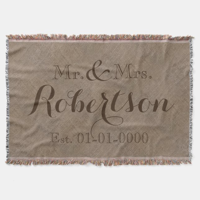 Personlig Vintage Rustic Bröllop Family Namn Filt (Framsidan)