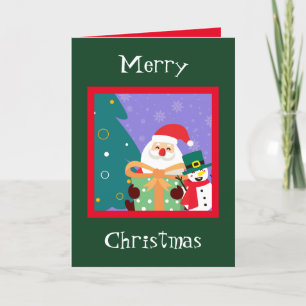 Personlig Vintage Santa & Snögubbe Helgdag Card Tack Kort