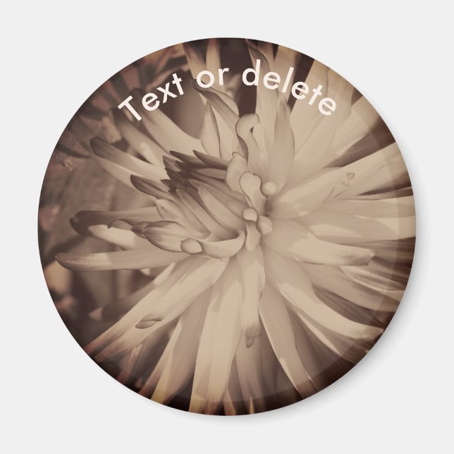 Personlig vintage sepia dahliablomma magnet (Framsidan)