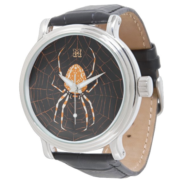 Personlig Vintage Spider Black and Orange Armbandsur (Vinklad)