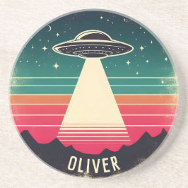 Personlig vintage-UFO vid solnedgång Underlägg
