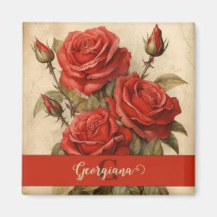 Personlig Vintage Vattenfärgens Blommigt Röd ros Magnet