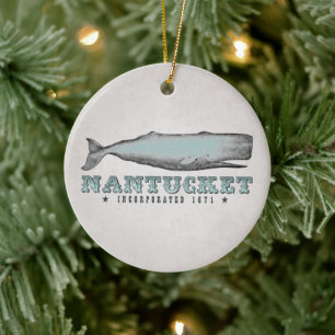 Personlig Vintage Whale Nantucket Massachusetts Julgransprydnad Keramik