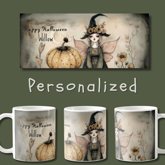 Personlig Vintage Whimsical Halloween Witch. Kaffemugg (Skapare uppladdad)