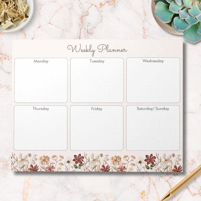 Personlig Vintage Wildblomme Weekly Planner Anteckningsblock (In situ)