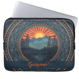 Personlig Vintage Wilderness Sunset Dot Mandala Laptop Fodral