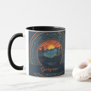 Personlig Vintage Wilderness Sunset Dot Mandala Mugg