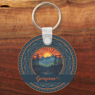 Personlig Vintage Wilderness Sunset Dot Mandala Nyckelring