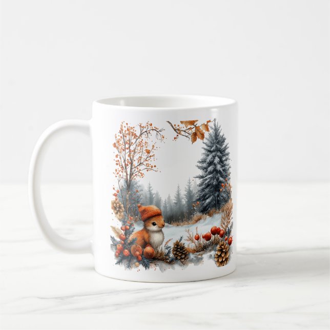 Personlig vinterekorre i frostig skog kaffemugg (Vänster)