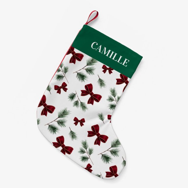 Personlig vintergrönska & röd slinga liten julstrumpa (Framsidan (Hängande))