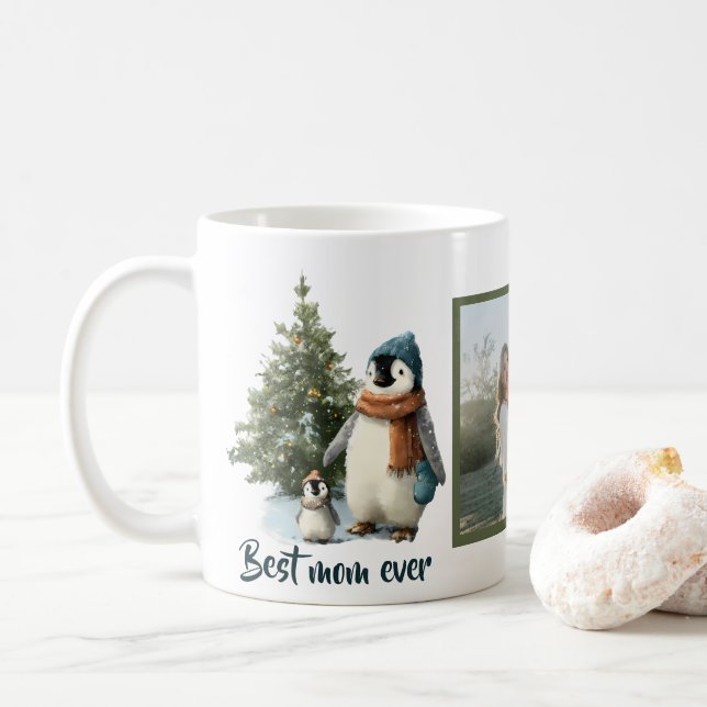 Personlig vinterpingvin ”Bästa mamma någonsin” Kaffemugg (Med munk)