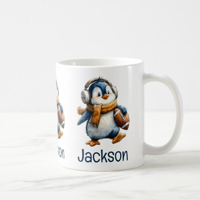 Personlig vinterpingvin fotboll barn kaffemugg (Höger)