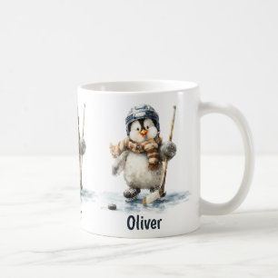 Personlig vinterpingvin-hockey för barn kaffemugg