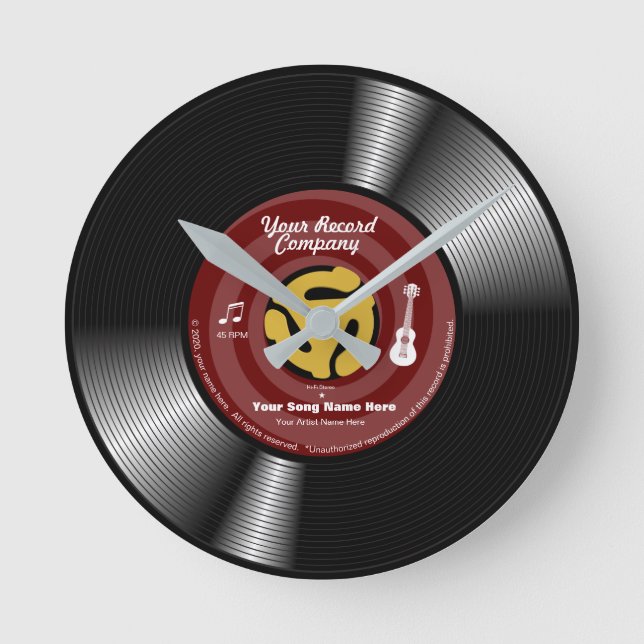 Personlig Vinyl 45-post Rund Klocka (Framsida)