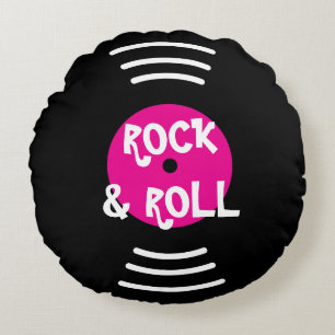 Personlig vinyl rock & roll musikskiva rund kudde