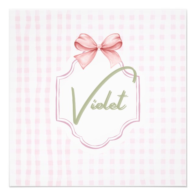 Personlig Violet Flicka Nursery Bow&Gingham Fototryck (Framsidan)