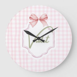 Personlig Violet Flicka Nursery Bow&Gingham Stor Klocka