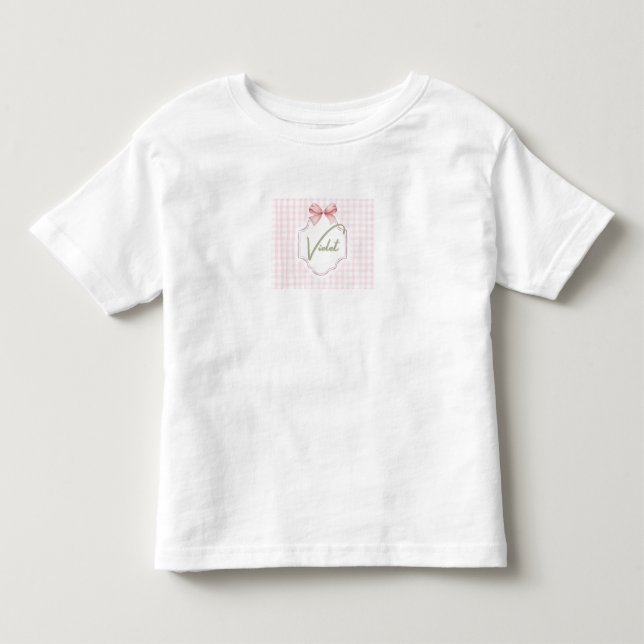 Personlig Violet Flicka Nursery Bow&Gingham T Shirt (Framsida)