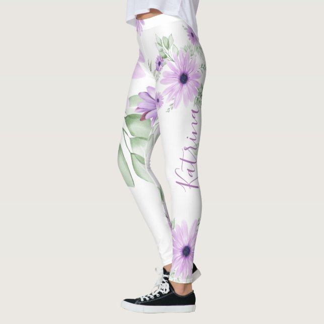 Personlig Violet Grönt, vattenfärgsblommor Leggings (Vänster)