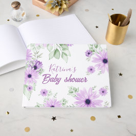 Personlig Violet Watercolor Flowers Baby Shower Gästböcker