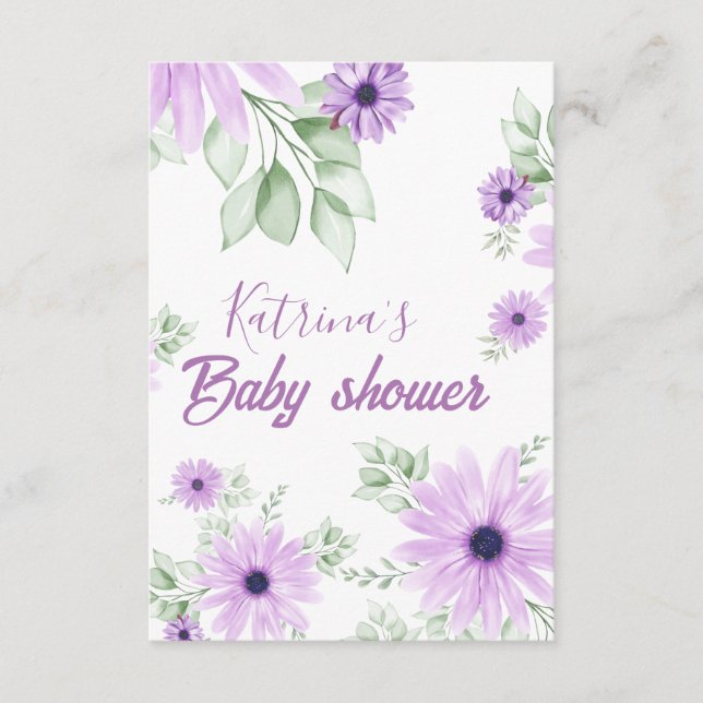 Personlig Violet Watercolor Flowers Baby Shower Tilläggskort (Framsida)