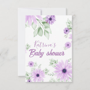 Personlig Violett Akvarell Blommig Baby Shower Tack Kort