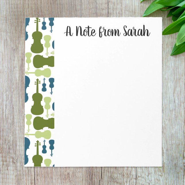 Personlig Violin Viola Player Gift Orchestra Anteckningsblock (Personalized name notepad with a violin or viola theme.)