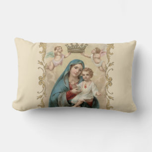 Personlig Virgin Mary Baby Jesus Guld Decor Lumbarkudde
