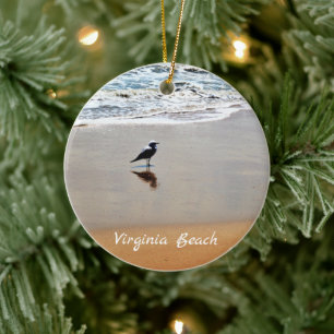 Personlig Virginia Beach ~ Fiskmås, Sand, Ocean Julgransprydnad Keramik