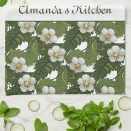 Personlig vit blomster kökshandduk