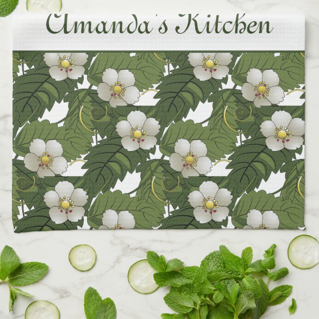 Personlig vit blomster  kökshandduk (Vikta)