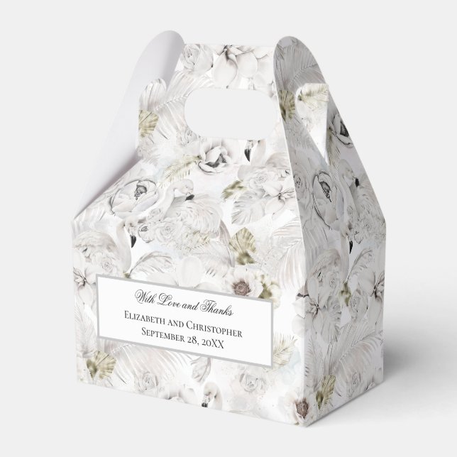 Personlig vit blomster svanar bröllop  presentaskar (Framsidan Sidan)