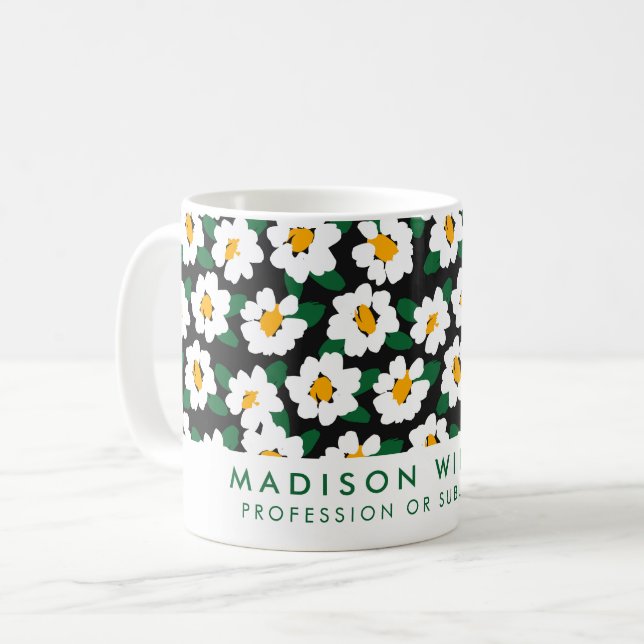 Personlig Vit Daisy Flower Mugg | Anpassat namn (Framsida vänster)