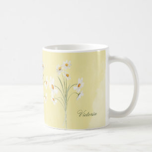 Personlig Vit Daisy Gult Blommigt Vattenfärg Kaffemugg