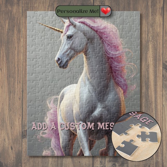 Personlig vit enhörning med rosa man pussel (Personalized White Unicorn with Pink Mane Jigsaw Puzzle)