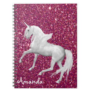 Personlig vit enmajsglam rosa glitter anteckningsbok