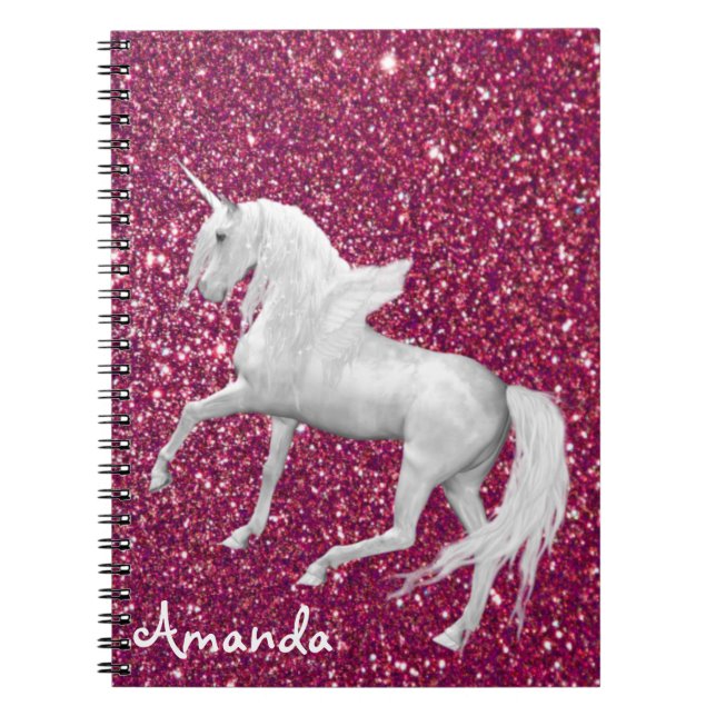 Personlig vit enmajsglam rosa glitter anteckningsbok (Framsidan)
