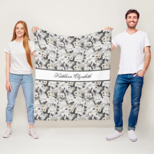 Personlig vit grå svan blomma blomster elegant fleecefilt