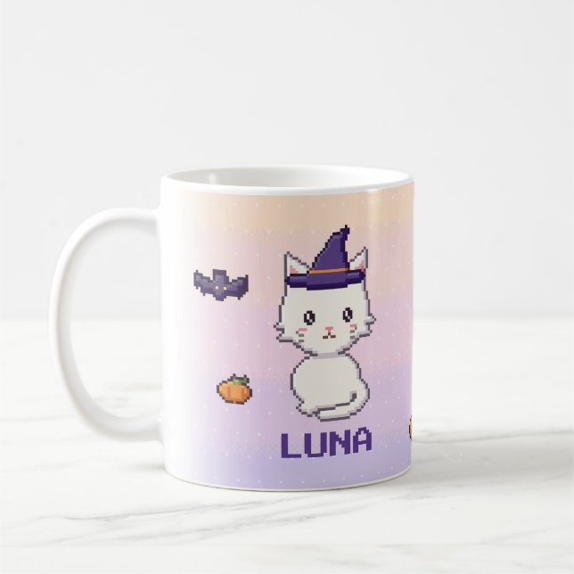 Personlig vit katt Halloween-mugg Kaffemugg (Vänster)