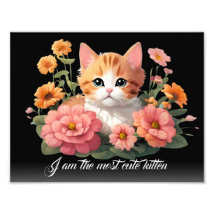 Personlig Vit kittkatt i Flower Black Fototryck