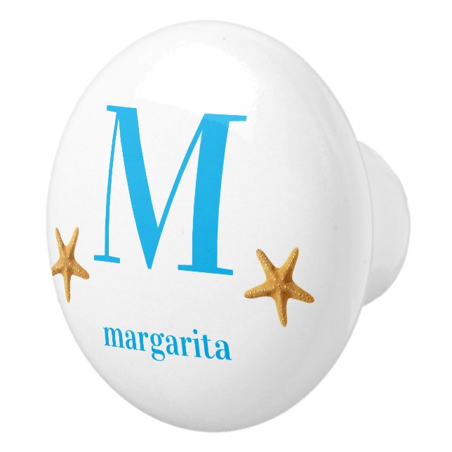 Personlig - vit knopp med blå text (Höger)