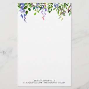 Personlig vit med lila blommor brevpapper