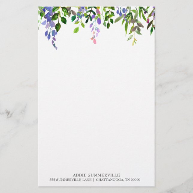 Personlig vit med lila blommor brevpapper (Framsida)