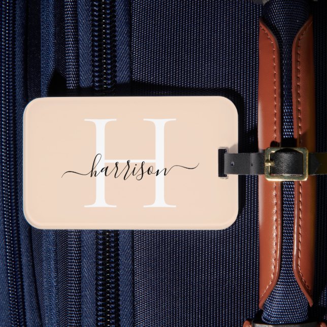 Personlig vit monogram skriptnamn anpassad bagagebricka (Framsida Insitu 4)