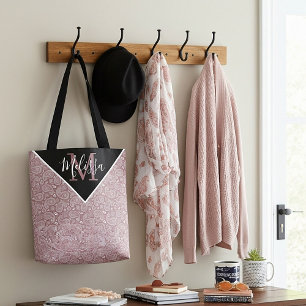 Personlig vit och roséguld paisley-handväska tygkasse