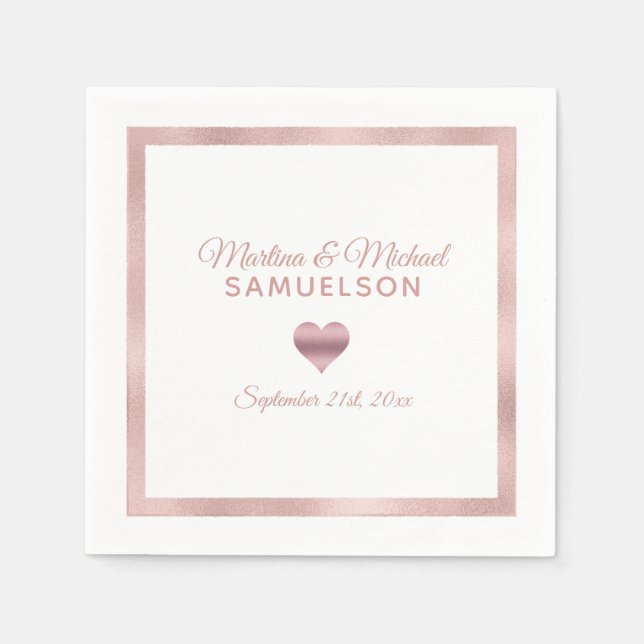 Personlig Vit ros Guld Heart Ram Bröllop Pappersservett (Framsidan)