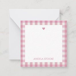 Personlig vit rosa Gingham Anteckningskort