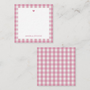 Personlig vit rosa Gingham Anteckningskort