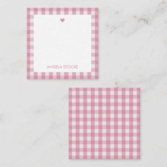Personlig vit rosa Gingham Anteckningskort (Fram/baksida)